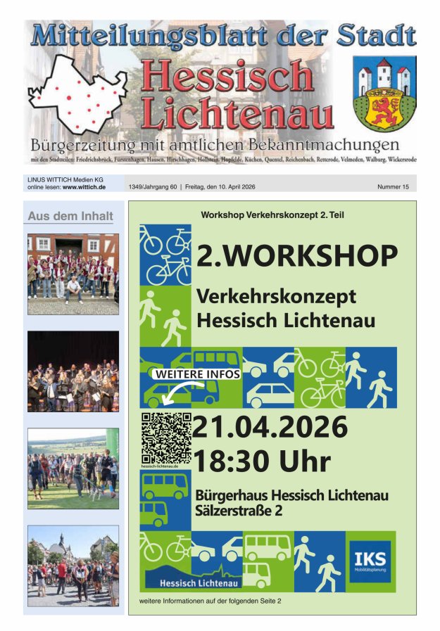 Mitteilungsblatt der Stadt Hess Lichtenau Titelblatt 15/2026
