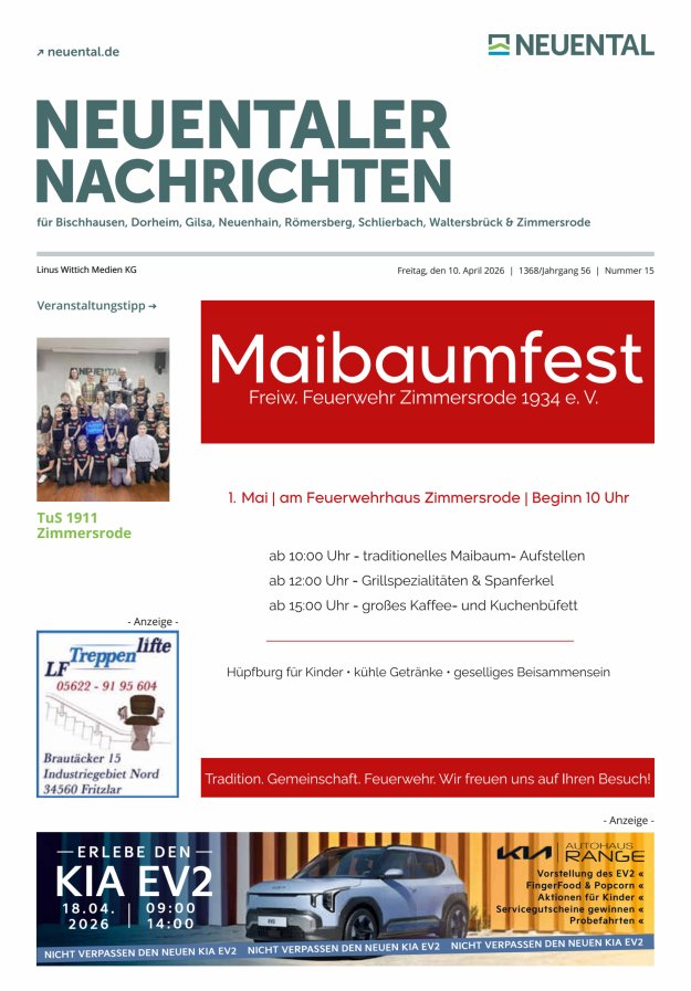 Neuentaler Nachrichten Titelblatt 15/2026