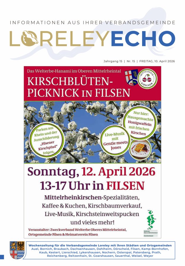 Loreley-Echo - Mitteilungsblatt der Verbandsgemeinde Loreley (Braubach) Titelblatt 14/2026