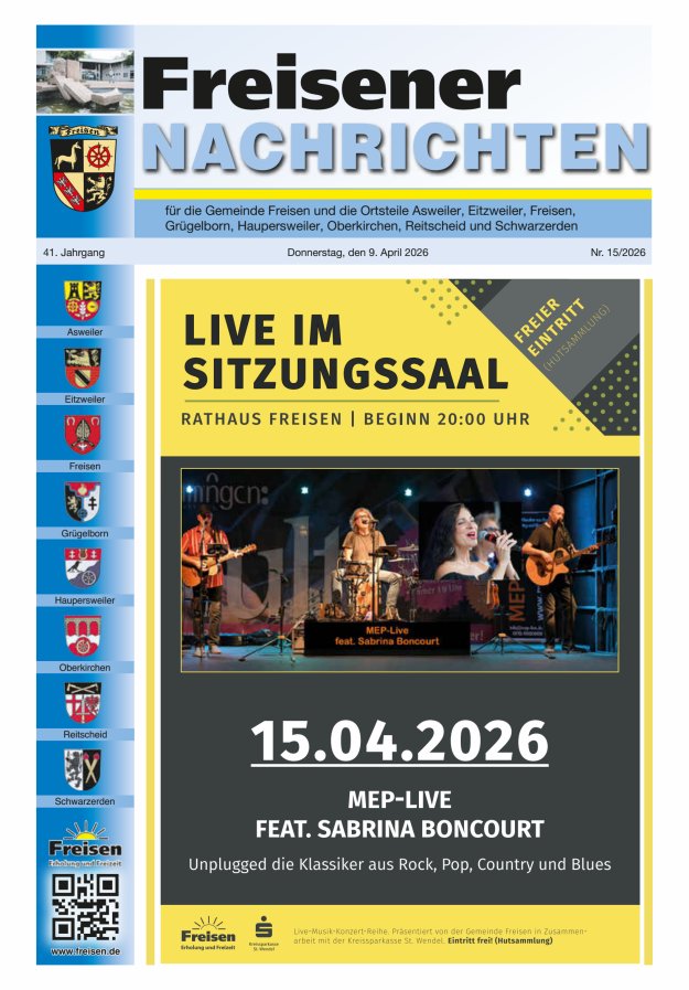Freisener Nachrichten Titelblatt 15/2026