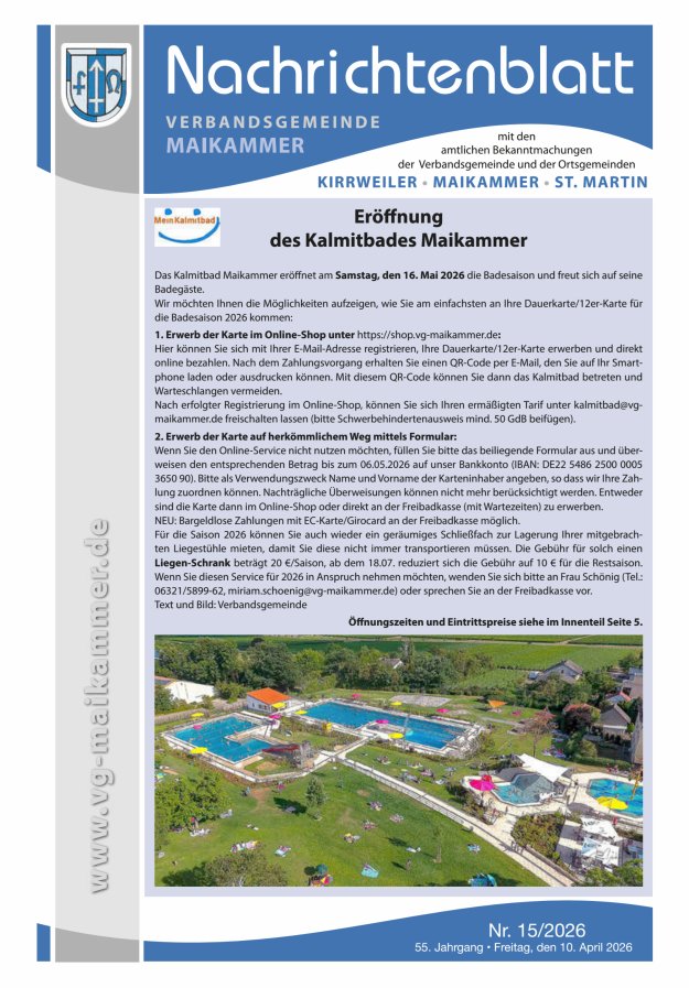 Nachrichtenblatt VG Maikammer Titelblatt 15/2026