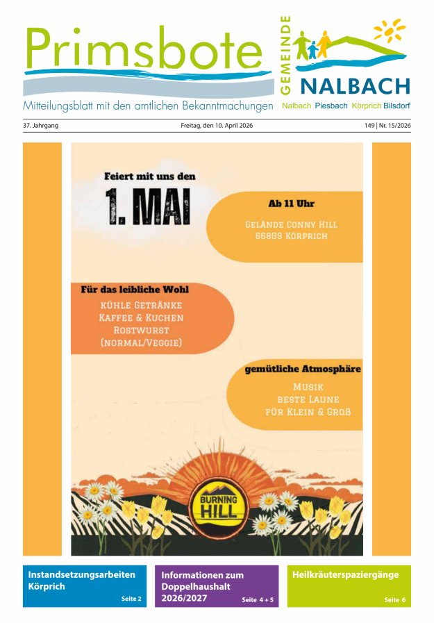 Primsbote Gemeinde Nalbach Titelblatt 15/2026
