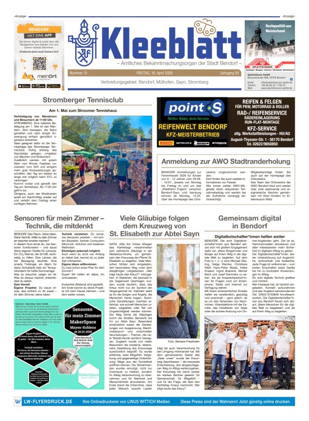 Kleeblatt - Amtliches Bekanntmachungsorgan der Stadt Bendorf Titelblatt 15/2026