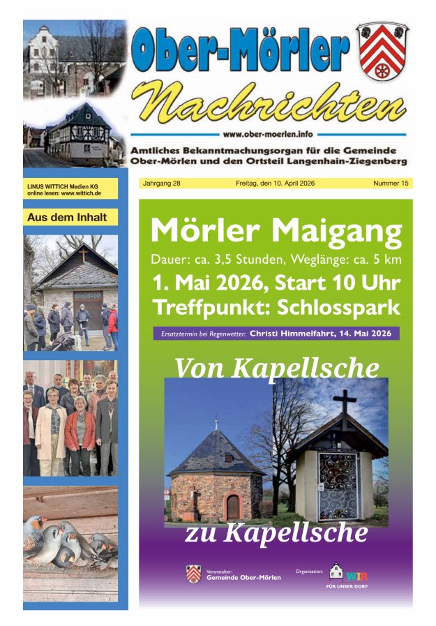 Ober-Mörler Nachrichten Titelblatt 15/2026