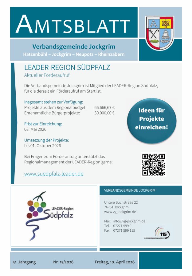 Amtsblatt VG Jockgrim Titelblatt 15/2026