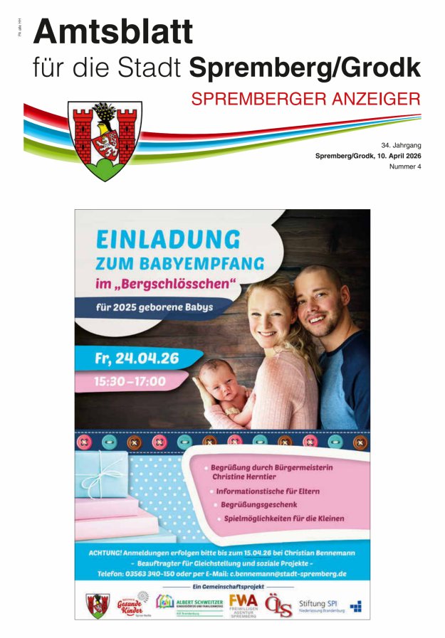 Amtsblatt für die Stadt Spremberg/Grodk – Spremberger Anzeiger Titelblatt 04/2026