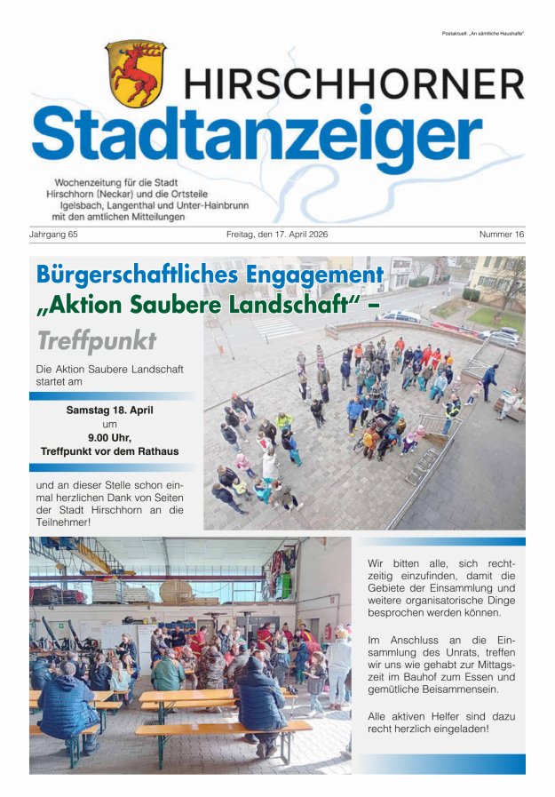 Hirschhorner Stadtanzeiger Titelblatt 16/2026