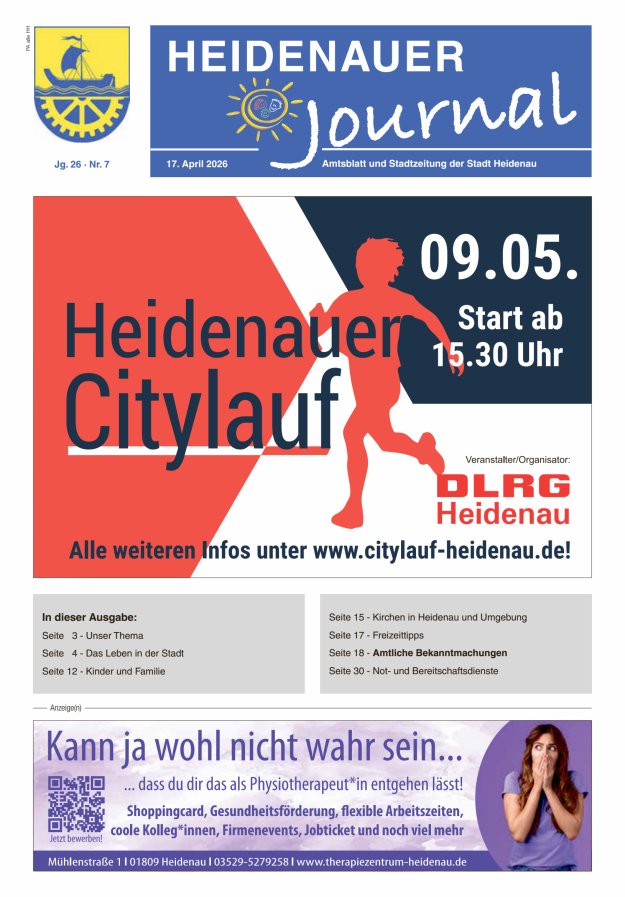 Heidenauer Journal - Amtsblatt und Stadtzeitung der Stadt Heidenau Titelblatt 07/2026