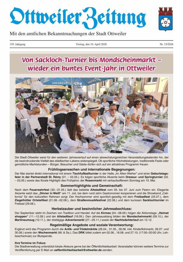 Ottweiler Zeitung Titelblatt 15/2026