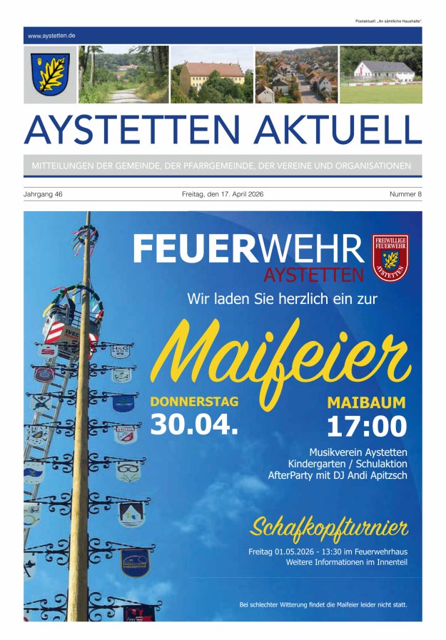 Aystetten Aktuell Wir über uns Titelblatt 08/2026