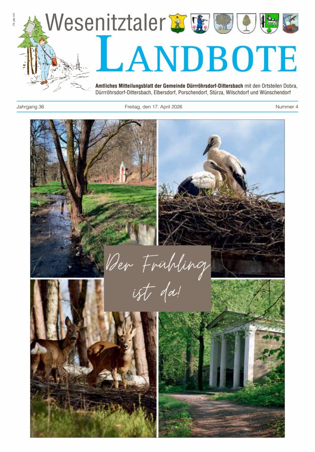 Wesenitztaler Landbote – Amtliches Mitteilungsblatt der Gemeinde Dürrröhrsdorf-Dittersbach Titelblatt 04/2026