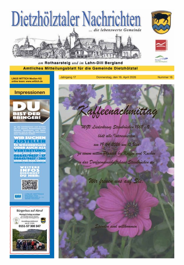 Dietzhölztaler Nachrichten Titelblatt 16/2026