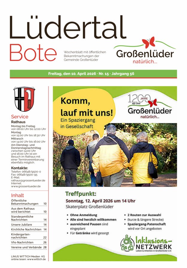 Wochenblatt mit öffentlichen Bekanntmachungen der Gemeinde Großenlüder Titelblatt 15/2026