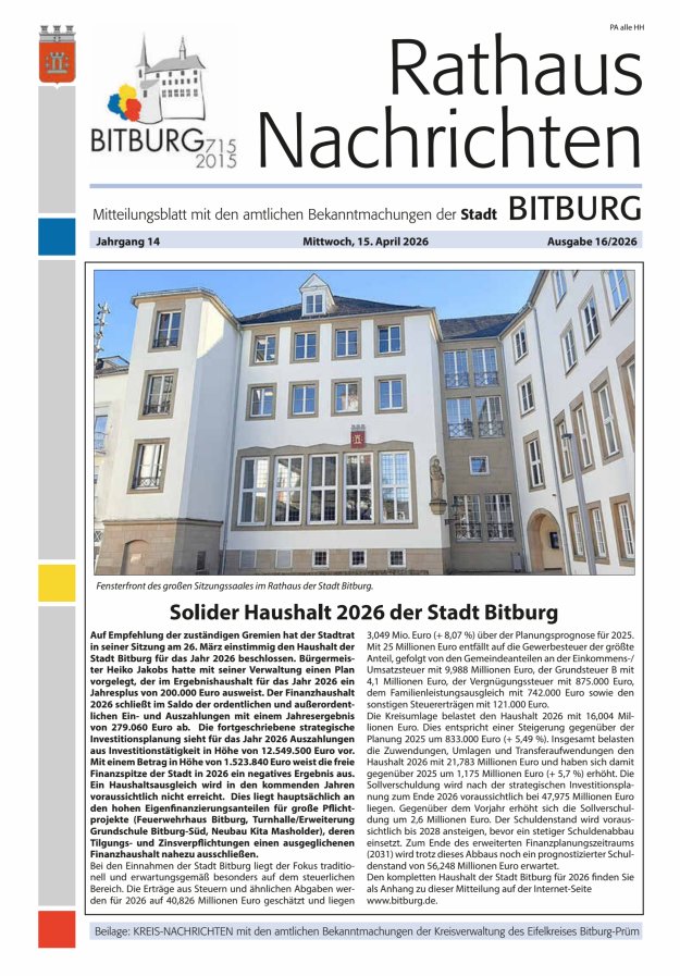 Rathaus-Nachrichten Bitburg Titelblatt 16/2026
