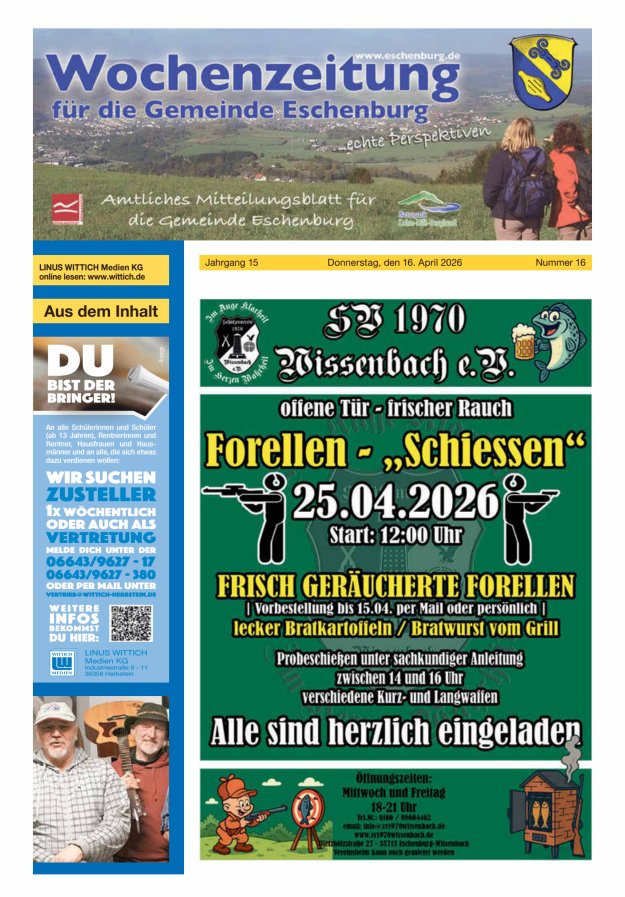 Wochenzeitung für die Gemeinde Eschenburg Titelblatt 16/2026
