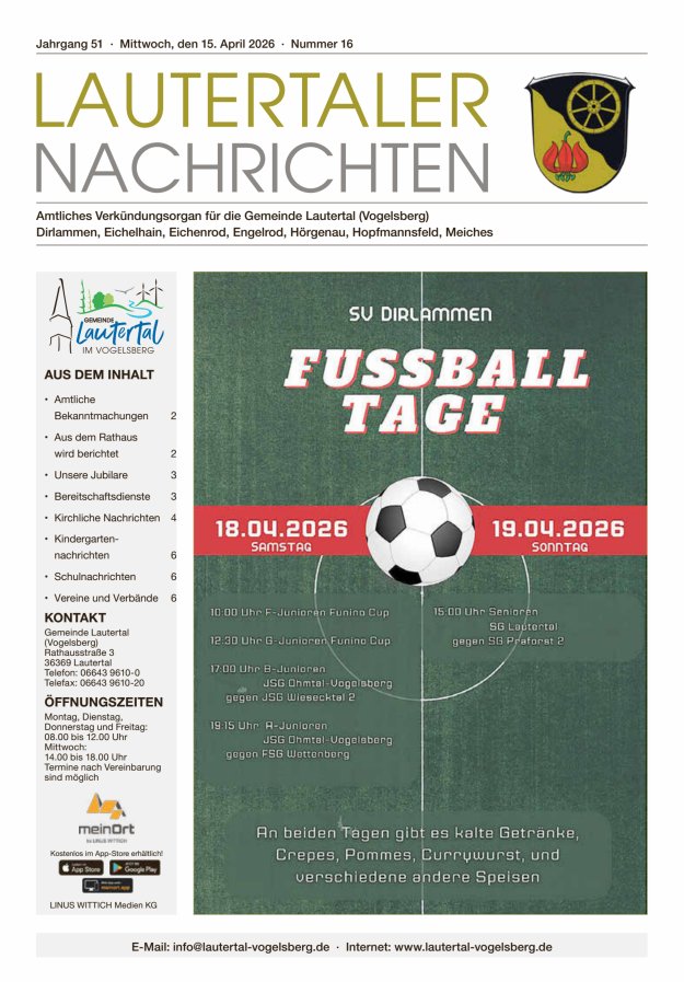 Lautertaler Nachrichten Titelblatt 16/2026