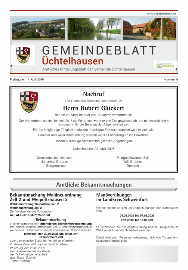 Gemeindeblatt Üchtelhausen Titelblatt 08/2026
