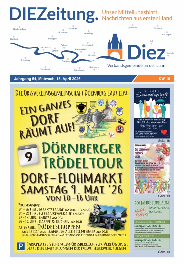 DIEZeitung - Mitteilungsblatt der Verbandsgemeinde Diez  Titelblatt 16/2026