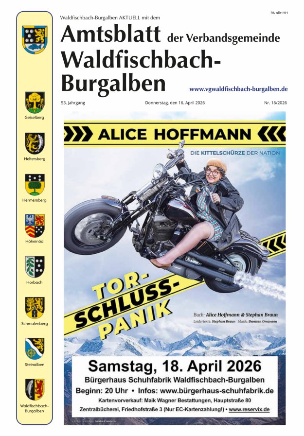 Amtsblatt der Verbandsgemeinde Waldfischbach-Burgalben Titelblatt 16/2026