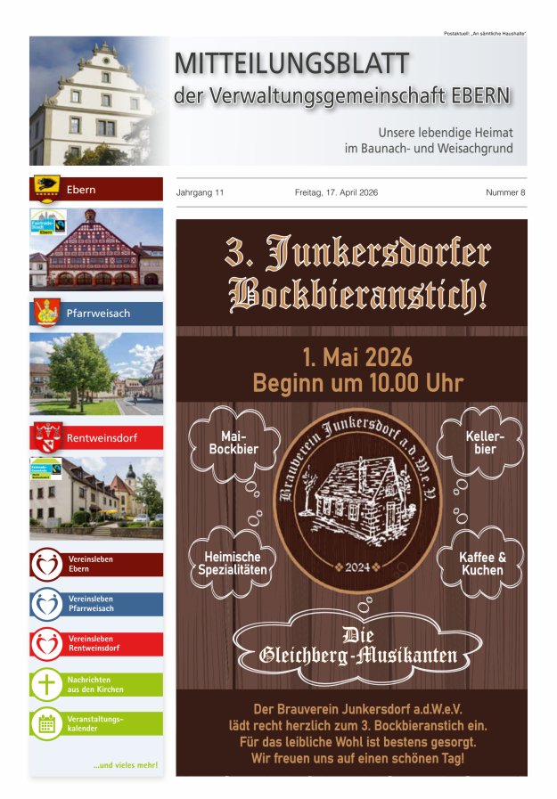 Mitteilungsblatt der Verwaltungsgemeinschaft Ebern Titelblatt 08/2026