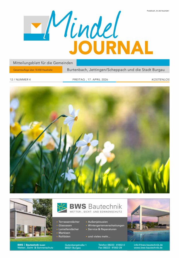 Mindeljournal Freies Blatt für Burgau Burtenbach Jettingen-Scheppach Titelblatt 04/2026