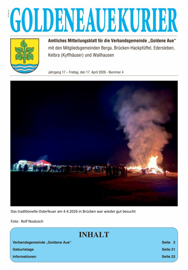 Goldene Aue Kurier – Amtliches Mitteilungsblatt für die Verbandsgemeinde "Goldene Aue" Titelblatt 04/2026