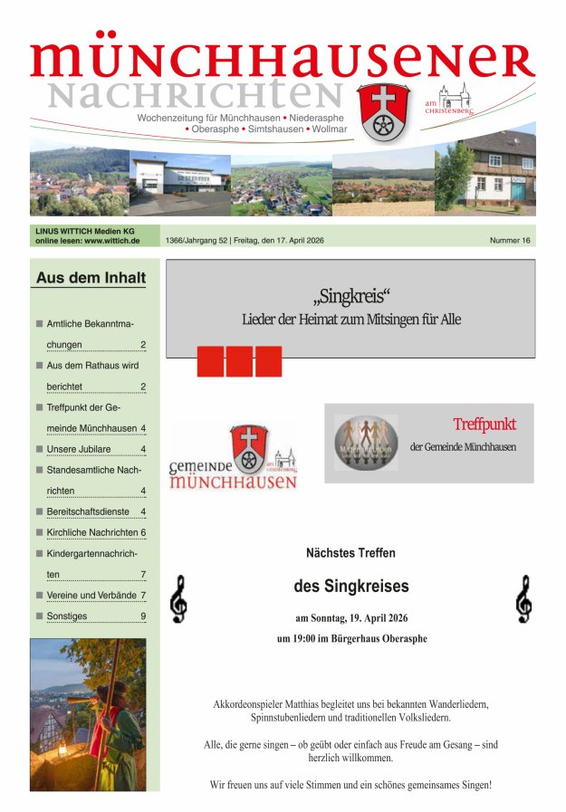 Münchhausener Nachrichten Titelblatt 16/2026