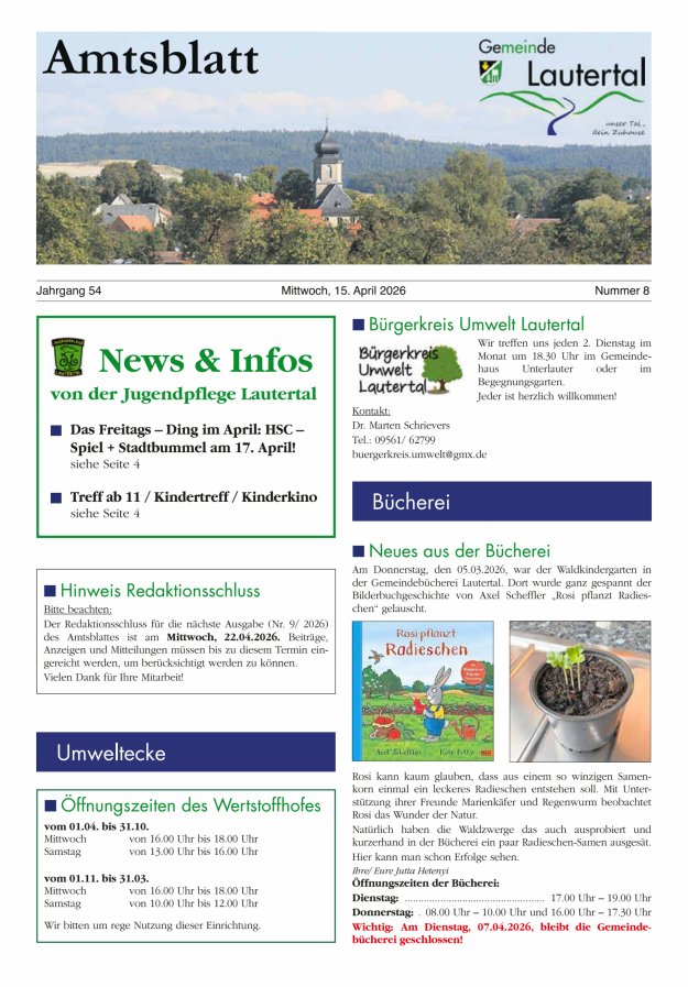 Amtsblatt der Gemeinde Lautertal Titelblatt 08/2026
