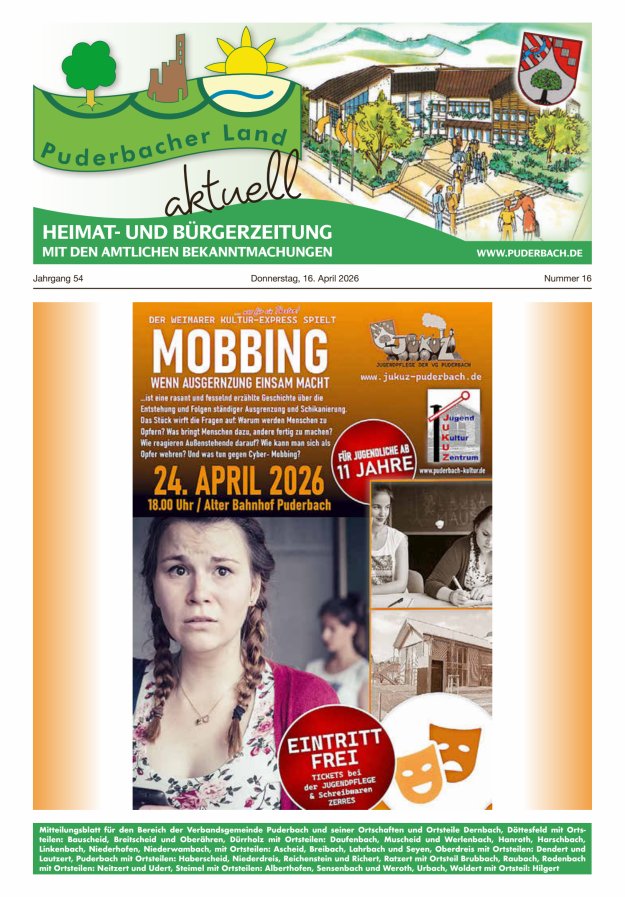 Puderbacher Land aktuell Titelblatt 16/2026