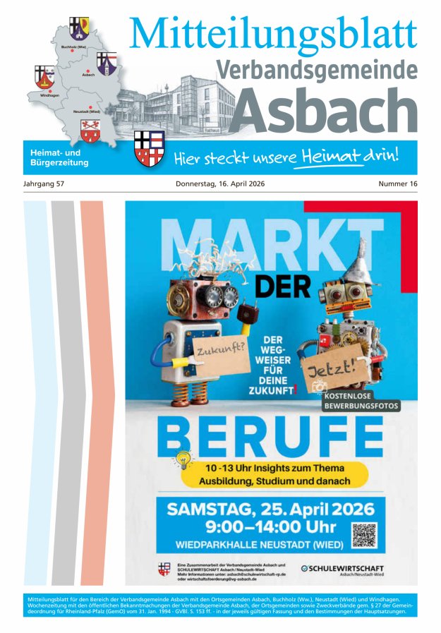Mitteilungsblatt Verbandsgemeinde Asbach Titelblatt 16/2026