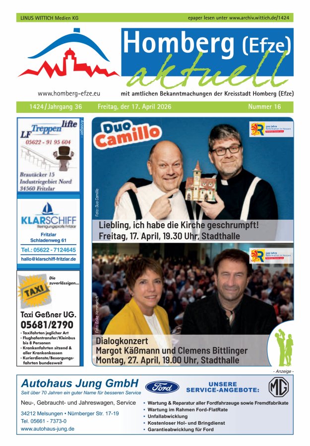 Homberg Efze aktuell Titelblatt 16/2026