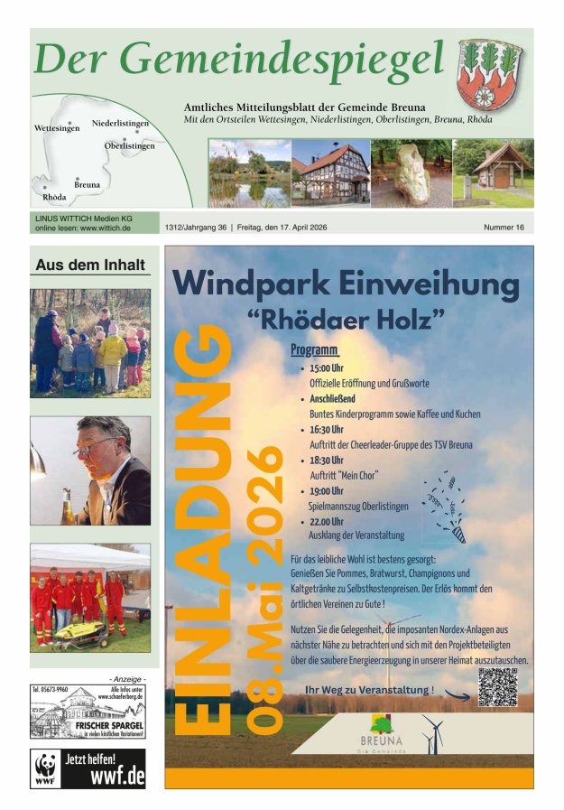 Der Gemeindespiegel (Breuna) Titelblatt 16/2026