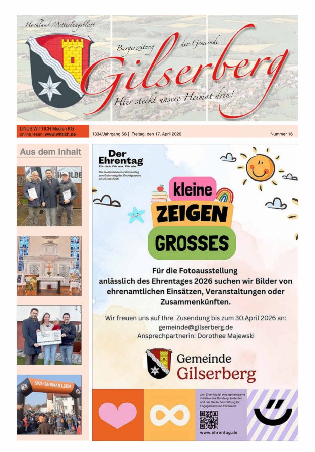 Hochland Mitteilungsblatt Gilserberg Titelblatt 16/2026