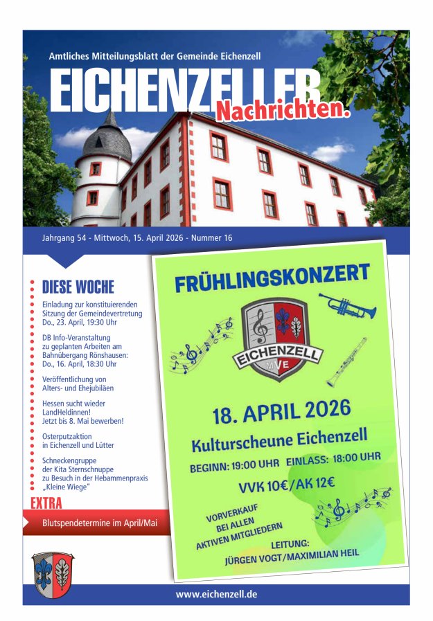 Amtliches Mitteilungsblatt der Gemeinde Eichenzell Titelblatt 16/2026