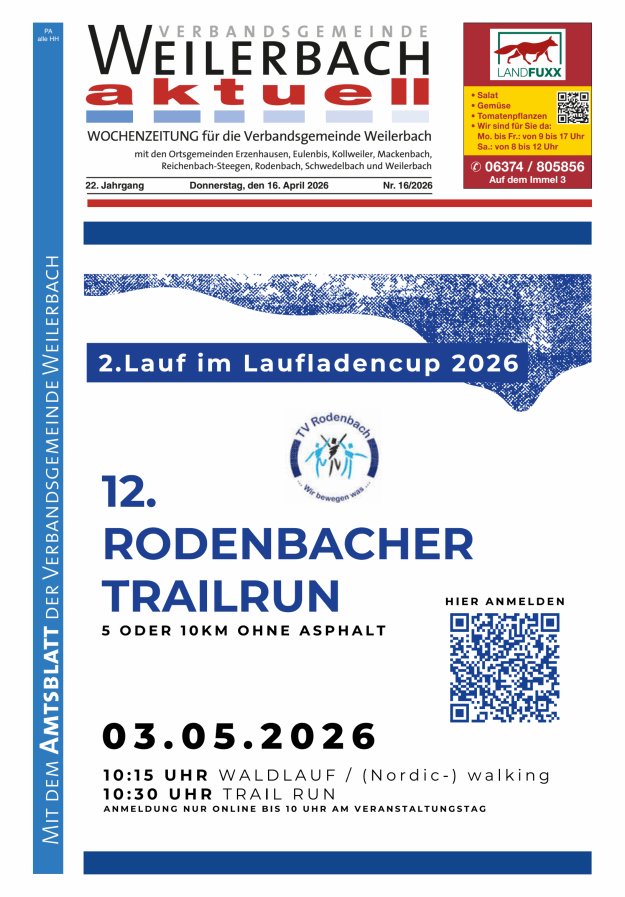 Verbandsgemeinde Weilerbach aktuell Titelblatt 16/2026