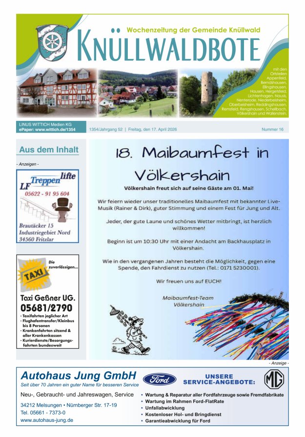 Knüllwaldbote Titelblatt 16/2026