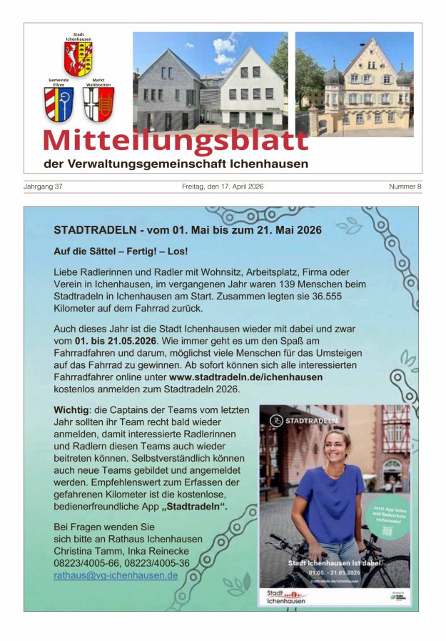Mitteilungsblatt der Verwaltungsgemeinschaft Ichenhausen Titelblatt 08/2026