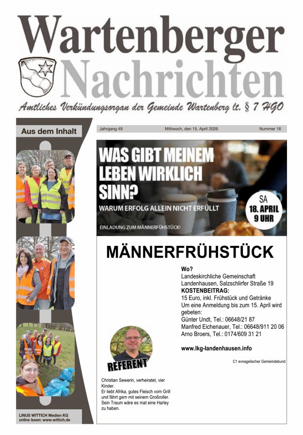 Wartenberger Nachrichten Titelblatt 16/2026