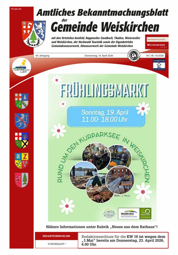 Amtliches Bekanntmachungsblatt der Gemeinde Weiskirchen Titelblatt 16/2026