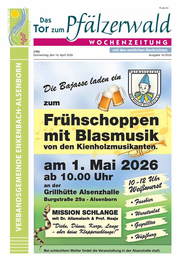 Das Tor zum Pfälzer Wald - VG Enkenbach-Alsenborn Titelblatt 16/2026