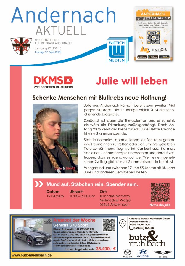 Andernach aktuell Titelblatt 16/2026