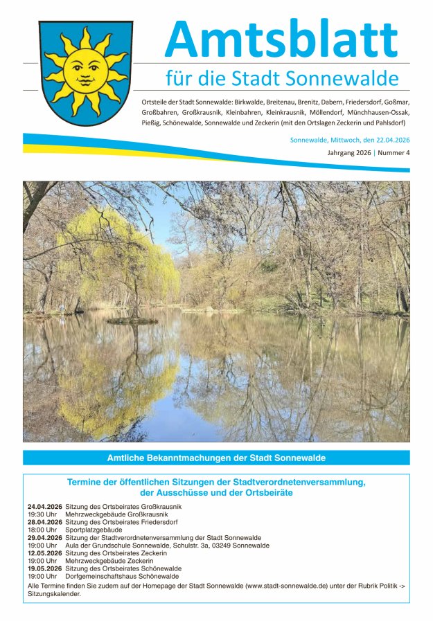 Amtsblatt für die Stadt Sonnewalde Titelblatt 04/2026