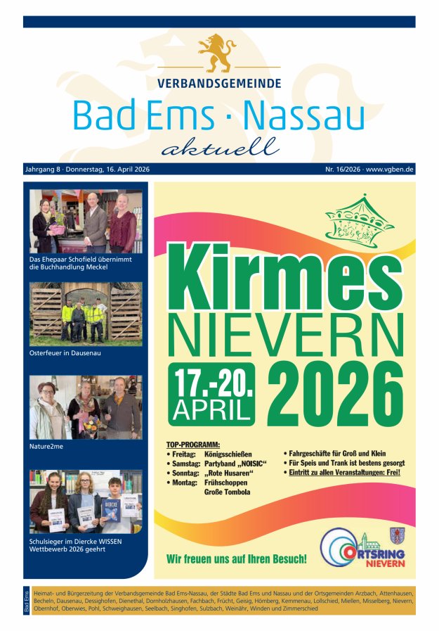 Bad Ems-Nassau aktuell Ausgabe Bad Ems Titelblatt 16/2026