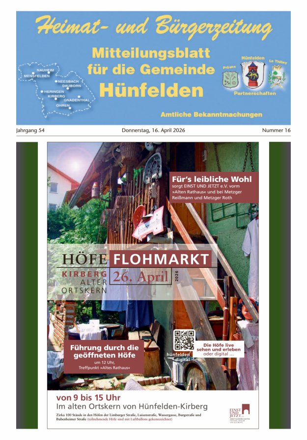 Mitteilungsblatt für die Gemeinde Hünfelden Titelblatt 16/2026