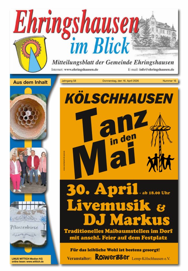 Mitteilungsblatt der Gemeinde Ehringshausen Titelblatt 16/2026