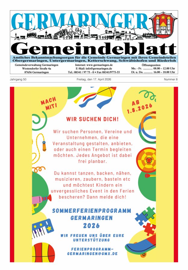 Germaringer Gemeindeblatt Titelblatt 08/2026
