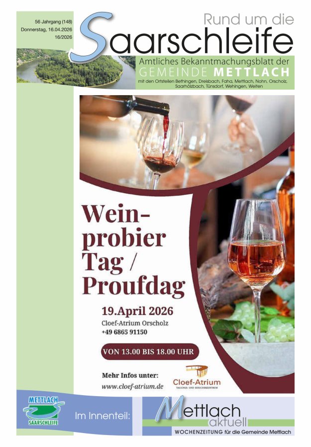 Rund um die Saarschleife Gemeinde Mettlach Titelblatt 16/2026