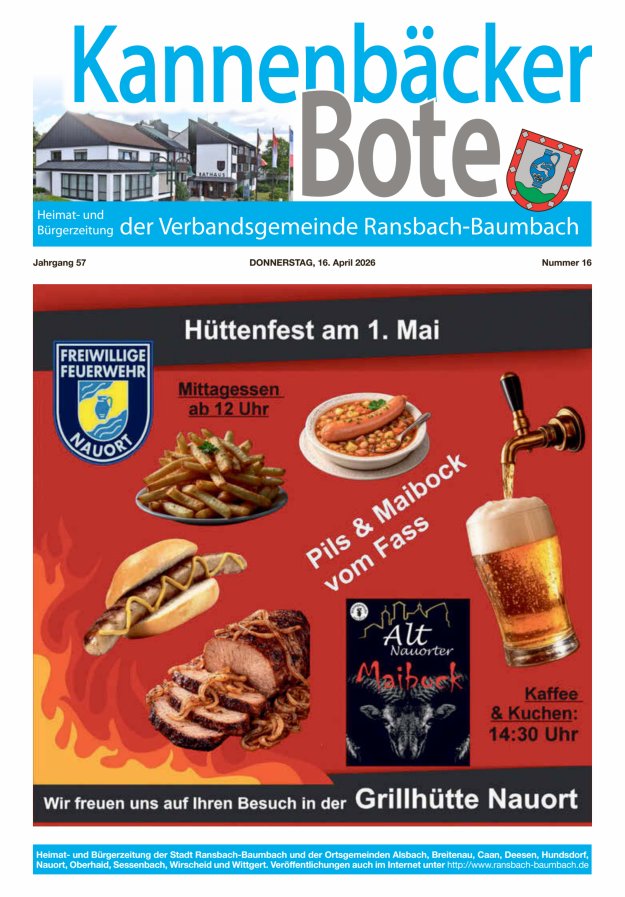 Kannenbäcker-Bote der Verbandsgemeinde Ransbach-Baumbach Titelblatt 16/2026