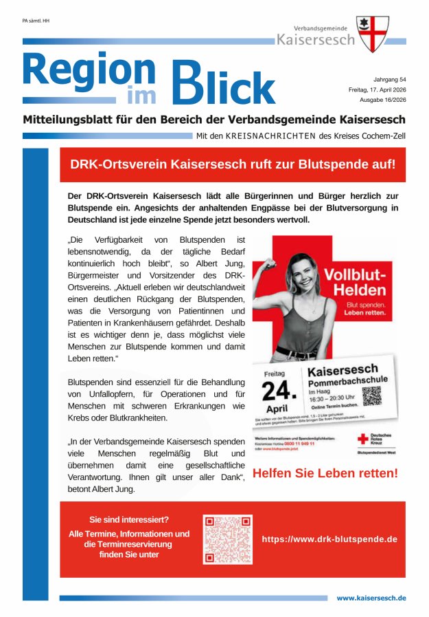 Region im Blick VG Kaisersesch Titelblatt 16/2026