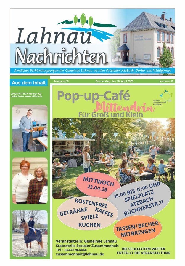 Lahnau Nachrichten Titelblatt 16/2026
